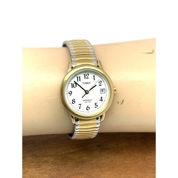 Timex Women's Watch T2H491 Indiglo Quartz Two Tone White Dial Expansion Band - Picture 11 of 14